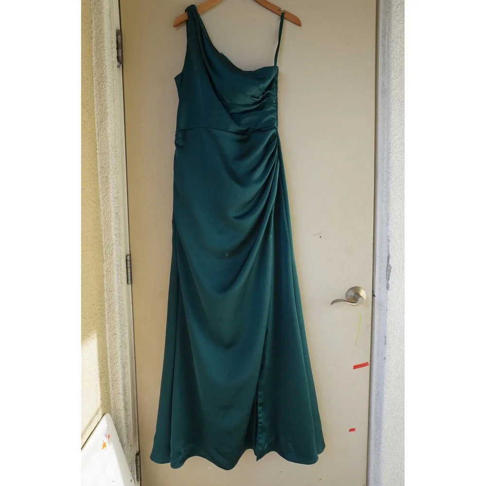 Mori Lee One Shoulder Slit Skirt Bridesmaid Dress Ruched Maxi Dress Slit size 10